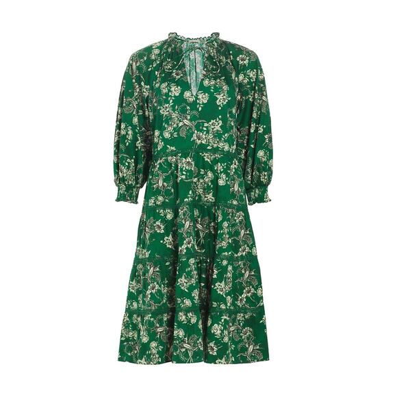 Alice + Olivia Dresses & Skirts - Alice + Olivia 'Layla' Green Cotton Floral Tiered Ruffle Dress Size S / P